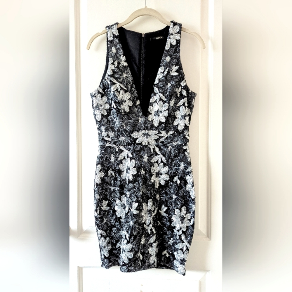 Naven Floral Black & Silver Sequin Dress